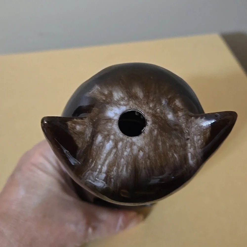 Ceramic Brown Cat Figurine Candleholder 7.5 Inches
